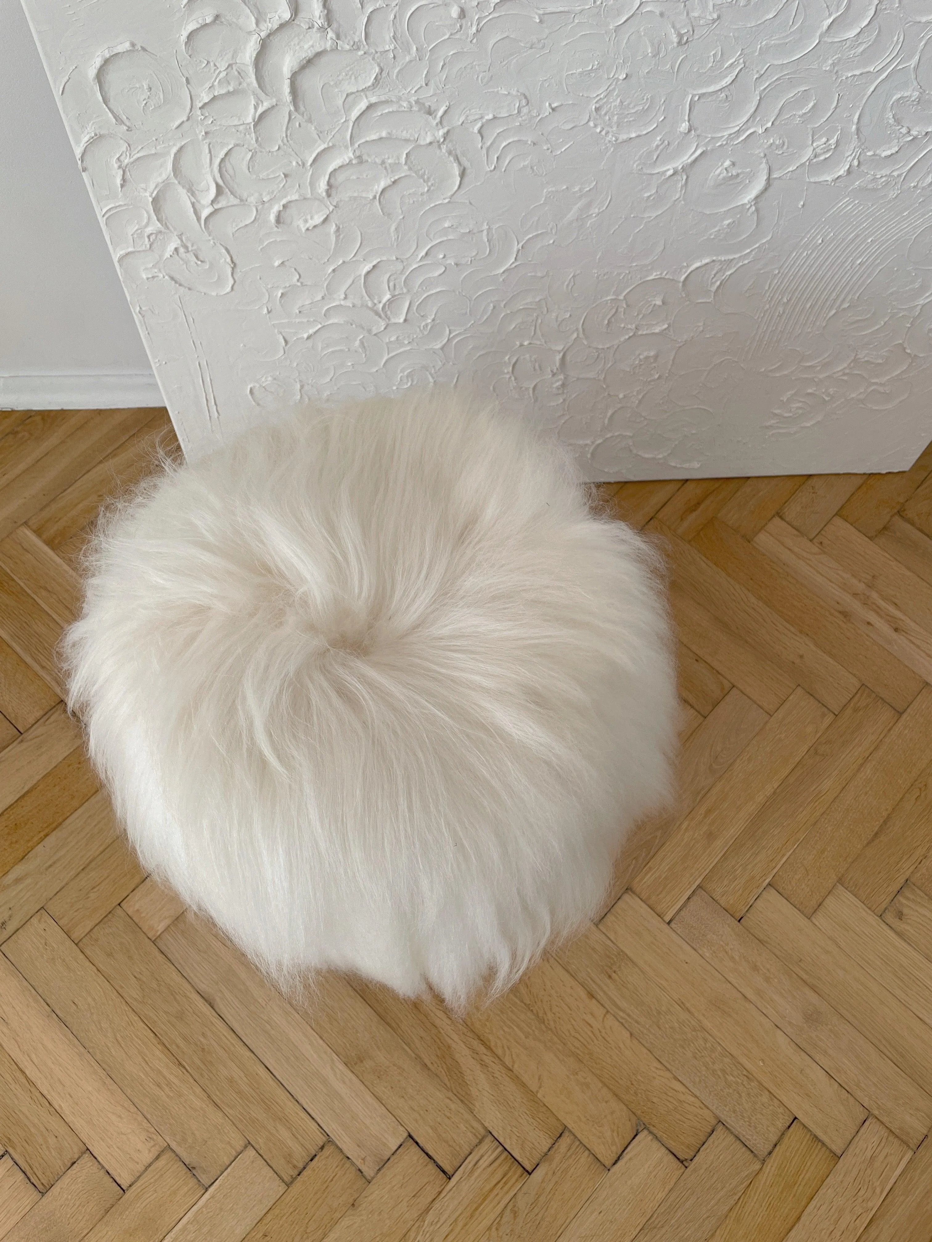 Wooden Natural Sheepskin Stool