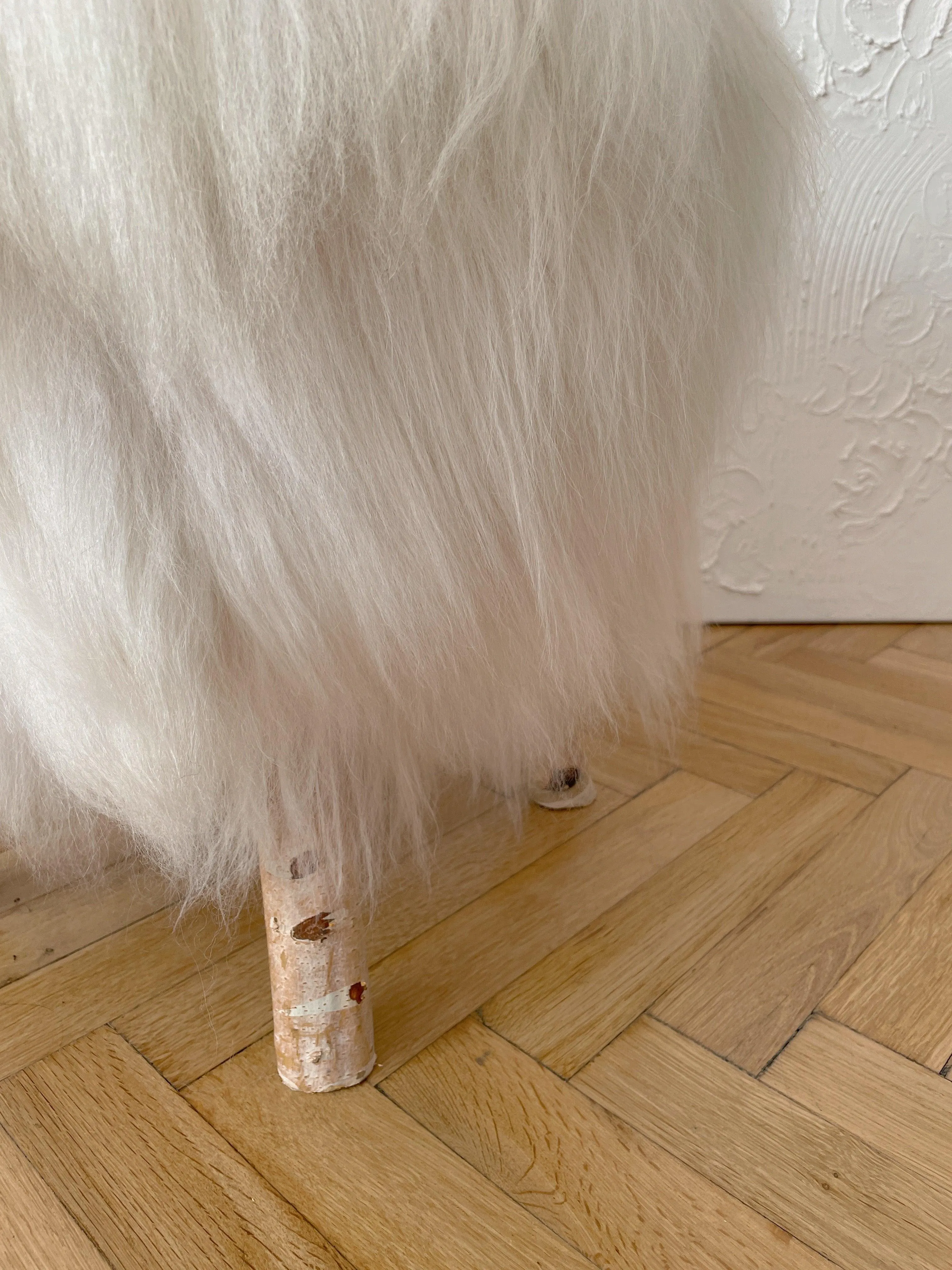 Wooden Natural Sheepskin Stool