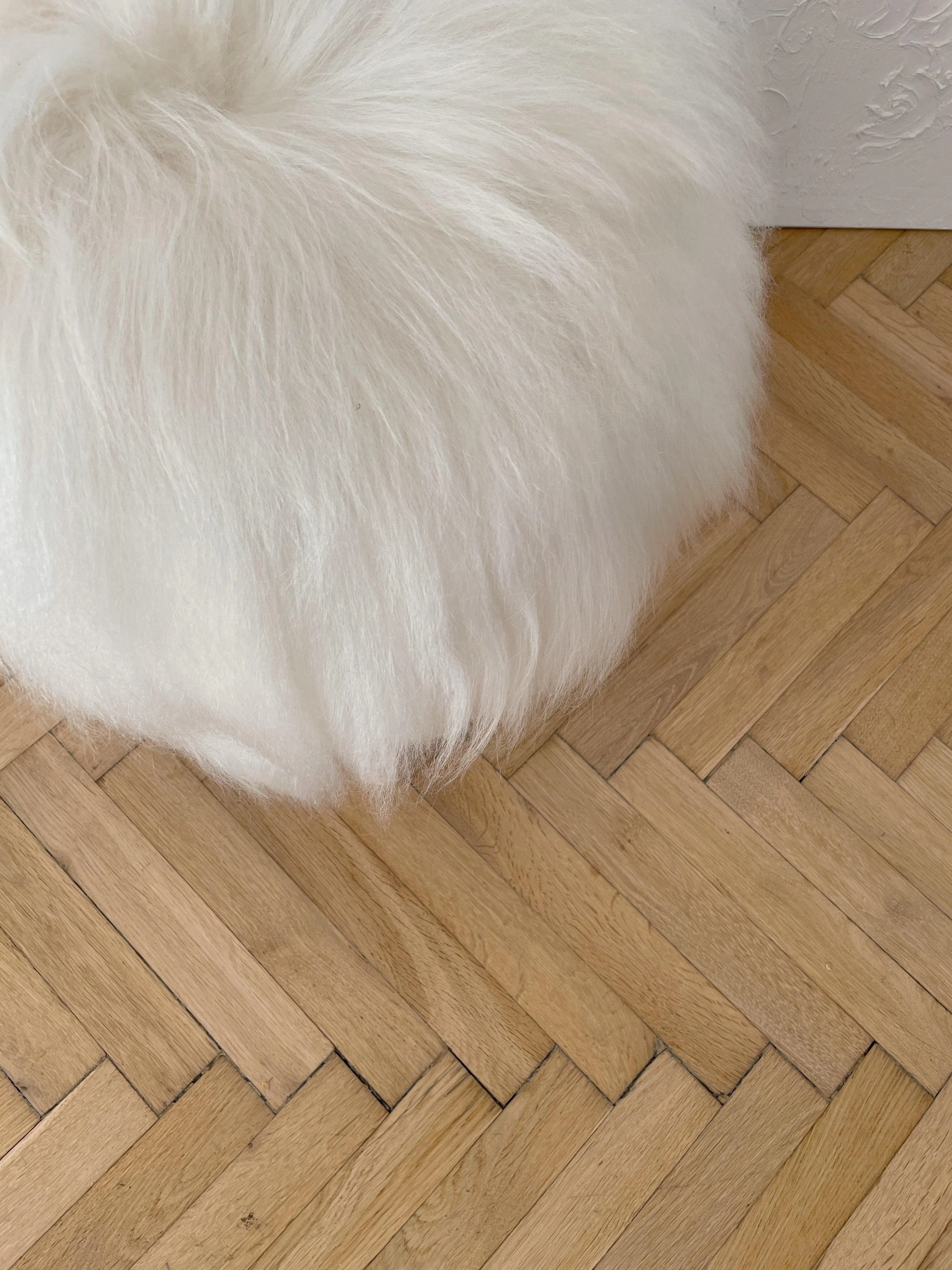 Wooden Natural Sheepskin Stool