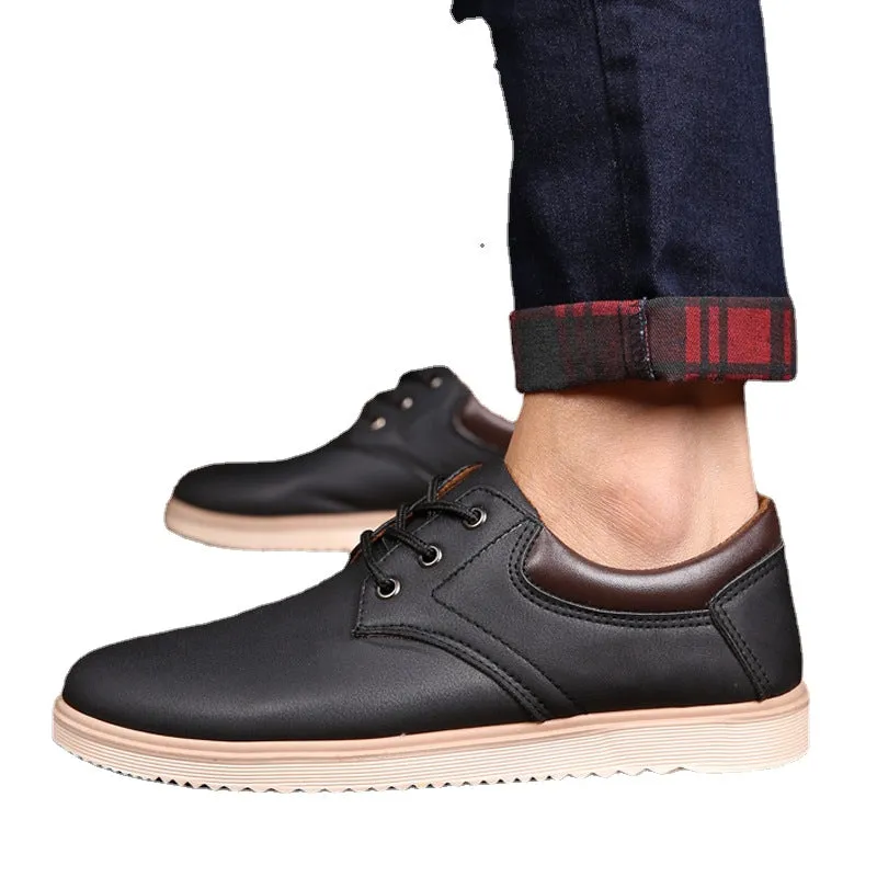 Work waterproof and non-slip big head leather shoes men's tooling shoes casual shoes Korean men's shoes spring tide shoes a generation.